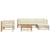 vidaXL 6 Piece Garden Lounge Set with Cream White Cushions Bamboo