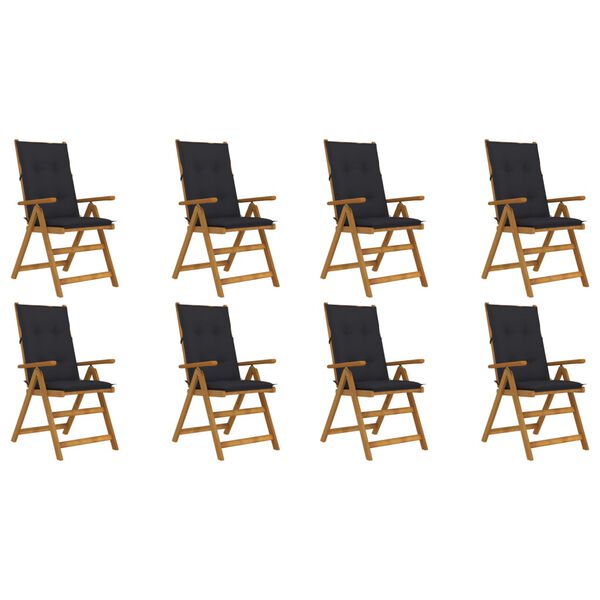 vidaXL Folding Garden Chairs with Cushions 8 pcs Solid Acacia Wood