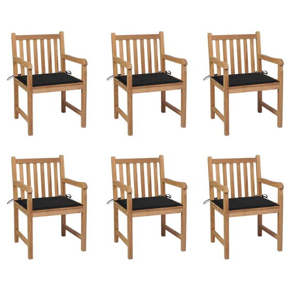 vidaXL Garden Chairs 6 pcs with Black Cushions Solid Teak Wood