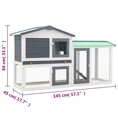 vidaXL Outdoor Large Rabbit Hutch Grey and White 145 x 45 x 84 Wood