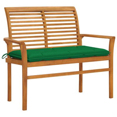 vidaXL Garden Bench with Green Cushion 112 cm Solid Teak Wood