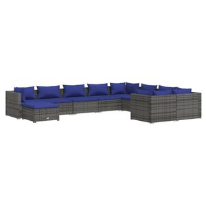 vidaXL 10 Piece Garden Lounge Set with Cushions Poly Rattan Grey