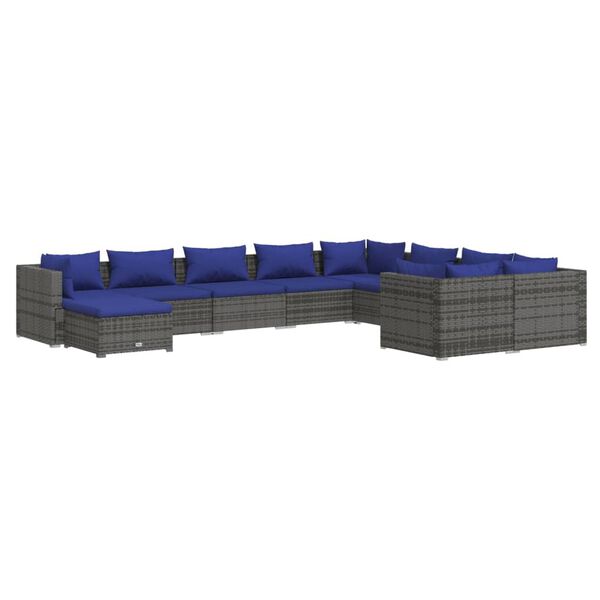 vidaXL 10 Piece Garden Lounge Set with Cushions Poly Rattan Grey