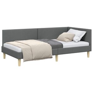 vidaXL Corner Bed Frame Dark Grey 90 x 200 cm Fabric