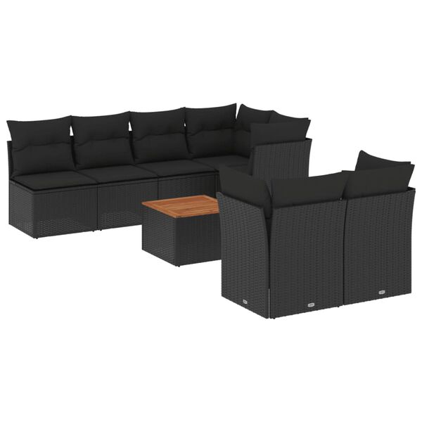 vidaXL 8 Piece Garden Sofa Set with Cushions Black Poly Rattan