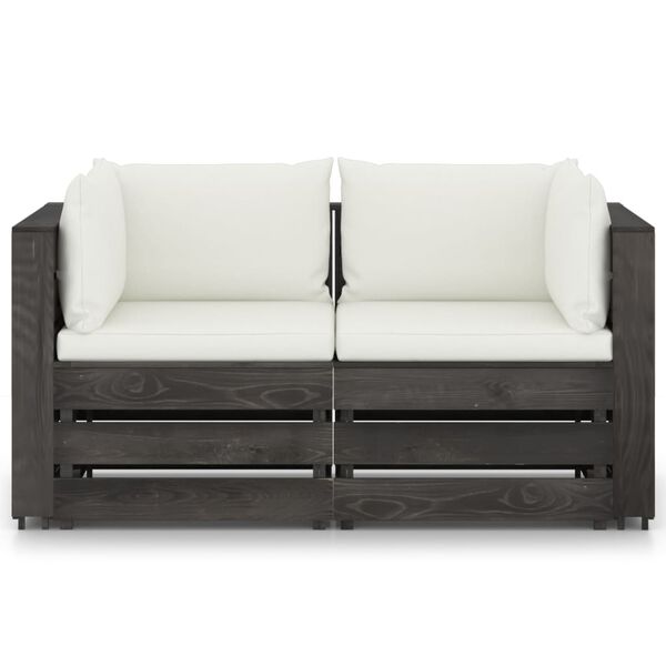 vidaXL 2-Seater Garden Sofa with Cushions Grey Impregnated Wood