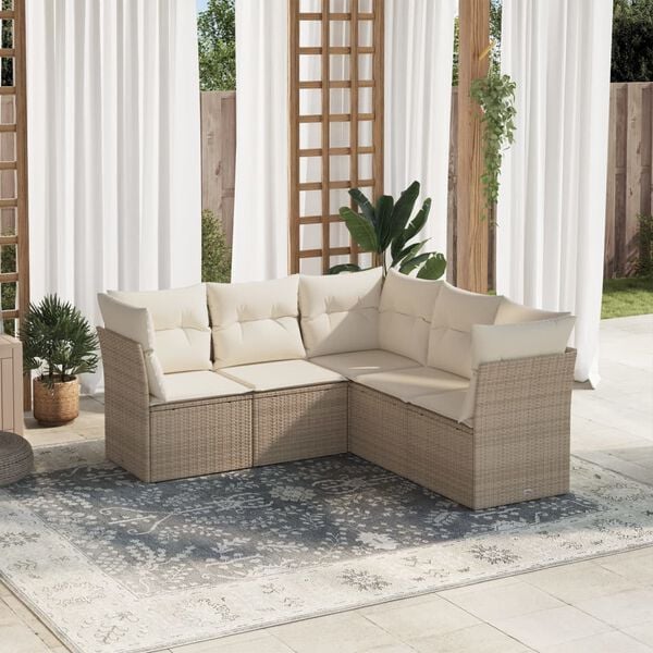 vidaXL 5 Piece Garden Sofa Set with Cushions Beige Poly Rattan