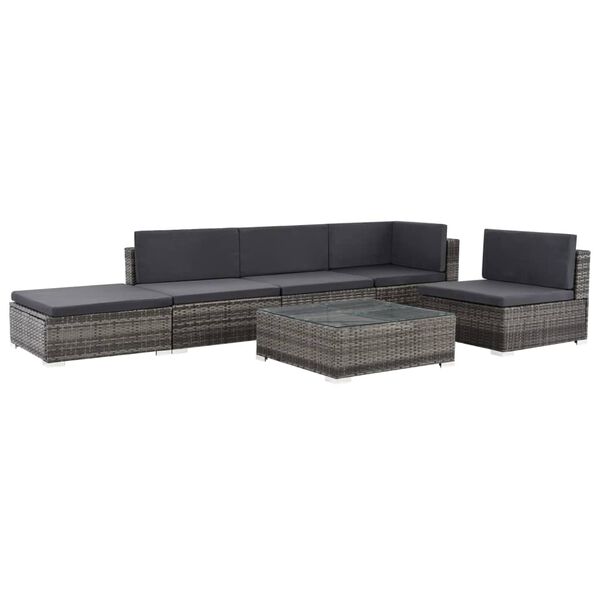 vidaXL 6 Piece Garden Lounge Set with Cushions Poly Rattan Grey