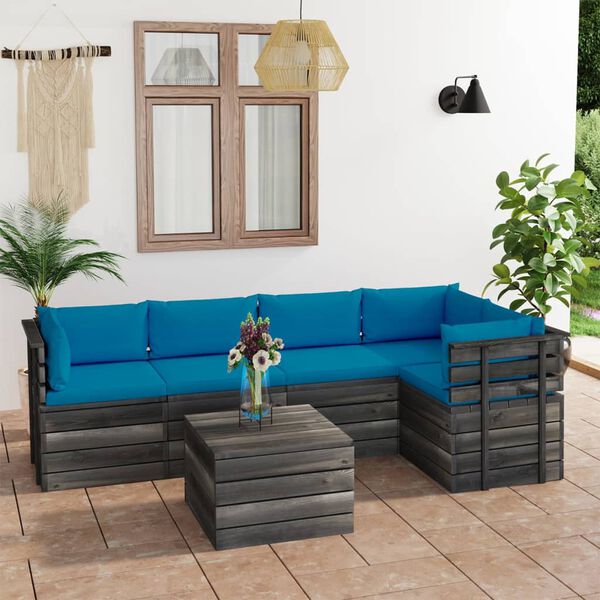 vidaXL 6 Piece Garden Pallet Lounge Set with Cushions Solid Pinewood