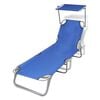 vidaXL Folding Sun Lounger with Canopy Steel and Fabric Blue