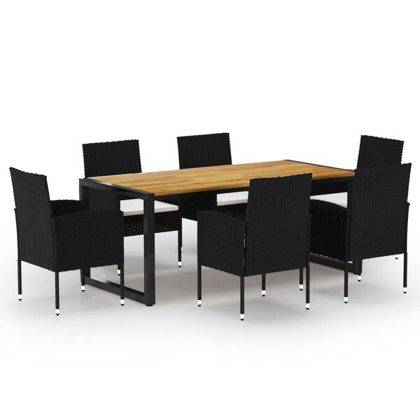vidaXL 7 Piece Garden Dining Set Black