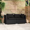 vidaXL 2-Seater Sofa with Cushions Black Poly Rattan