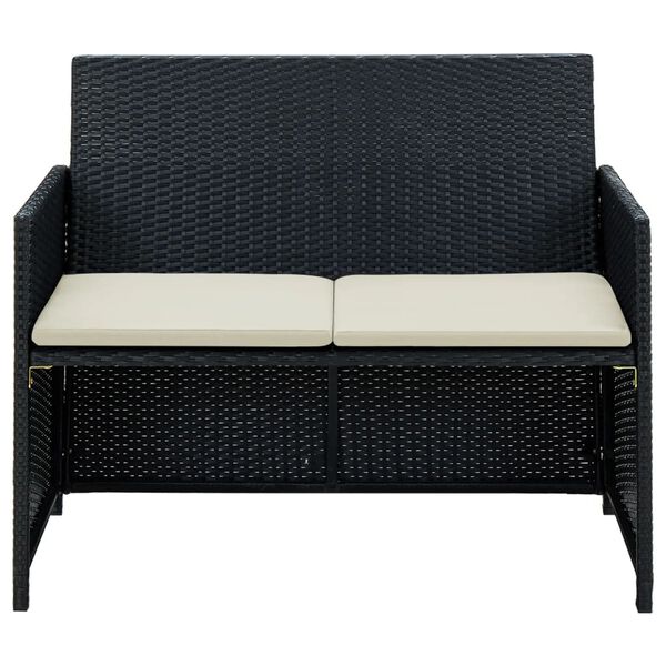 vidaXL 2 Seater Garden Sofa with Cushions Black Poly Rattan