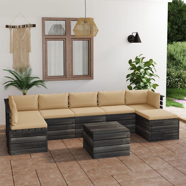 vidaXL 8 Piece Garden Pallet Lounge Set with Cushions Solid Pinewood
