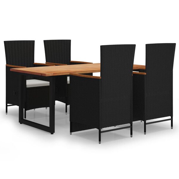vidaXL 5 Piece Garden Dining Set with Cushions Poly Rattan Black