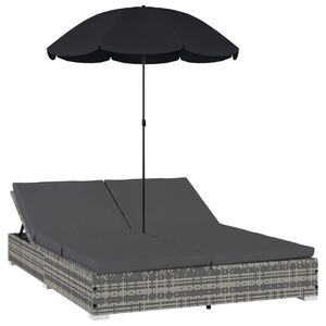 vidaXL Outdoor Lounge Bed with Umbrella Poly Rattan Grey