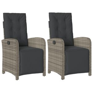 vidaXL Reclining Garden Chair | Set of 2 | Grey, Dark Grey | PE Rattan | Medium