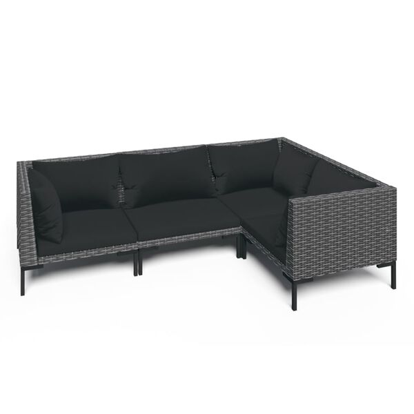 vidaXL 4 Piece Garden Lounge Set with Cushions Poly Rattan Dark Grey