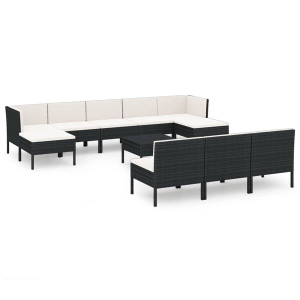 vidaXL 11 Piece Garden Lounge Set with Cushions Poly Rattan Black