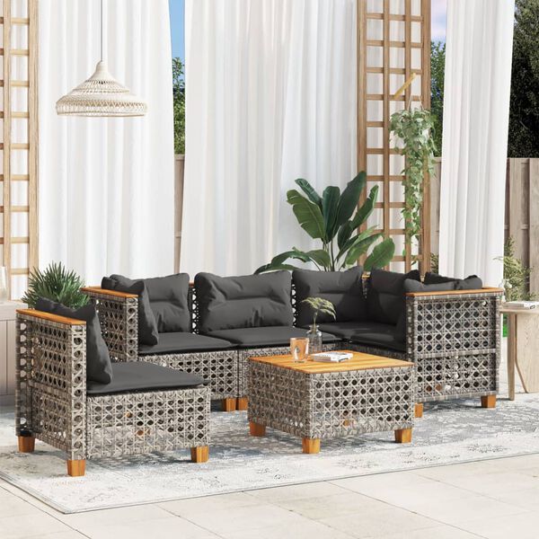 vidaXL 6 Piece Garden Sofa Set with Cushions Grey Poly Rattan
