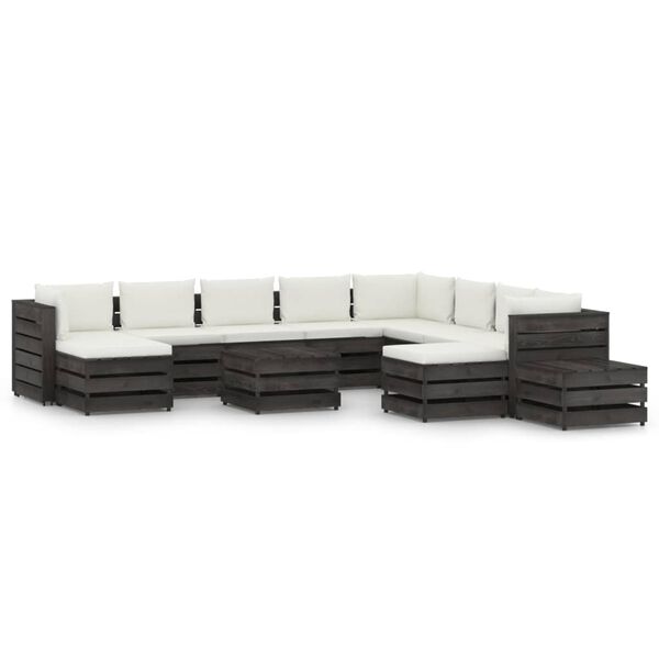 vidaXL 12 Piece Garden Lounge Set with Cushions Grey Impregnated Wood