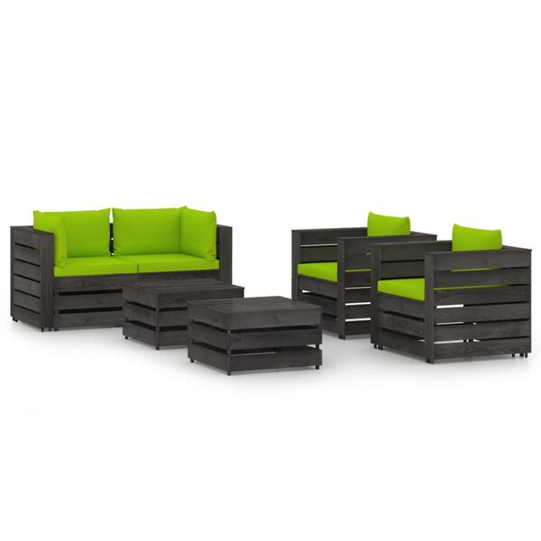vidaXL 6 Piece Garden Lounge Set with Cushions Grey Impregnated Wood