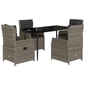 vidaXL 5 Piece Garden Dining Set with Cushions Grey Poly Rattan