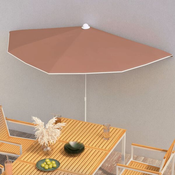 vidaXL Garden Half Parasol with Pole 180x90 cm Terracotta
