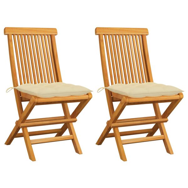vidaXL Garden Chairs with Cream White Cushions 2 pcs Solid Teak Wood