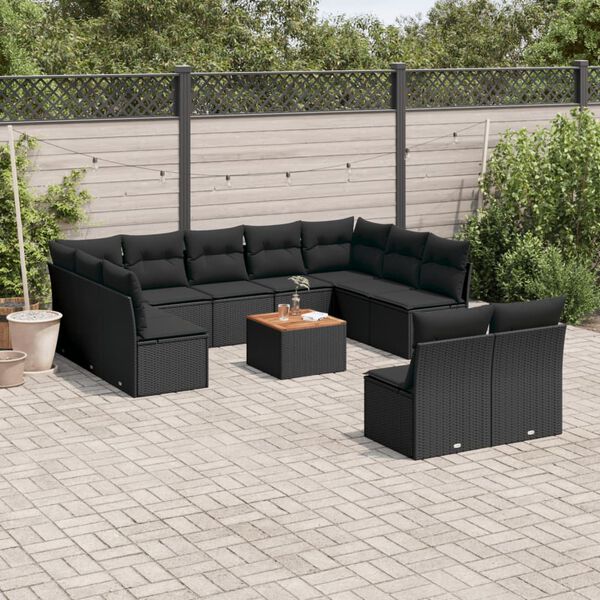 vidaXL 12 Piece Garden Sofa Set with Cushions Black Poly Rattan