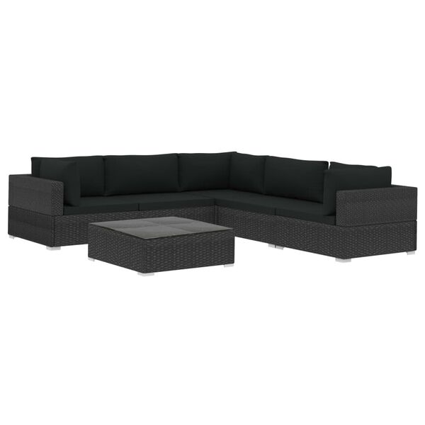 vidaXL 6 Piece Garden Lounge Set with Cushions Poly Rattan Black