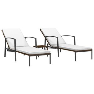 vidaXL Sun Lounger With Table | Set of 3 | Brown | Poly rattan | Large