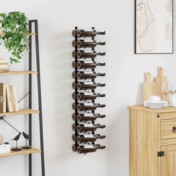 vidaXL Wall-mounted Wine Rack for 24 Bottles Black Iron