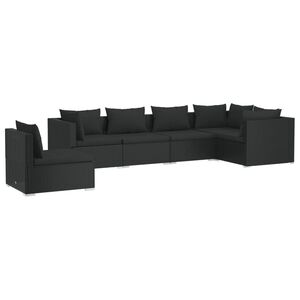 vidaXL 6 Piece Garden Lounge Set with Cushions Poly Rattan Black