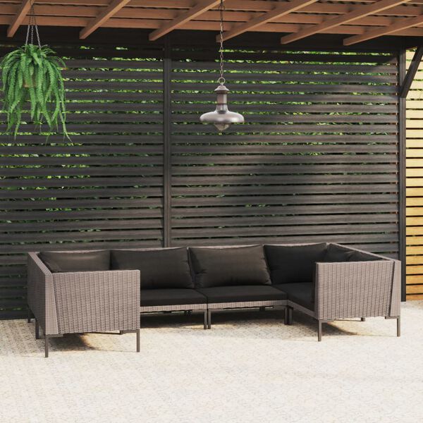 vidaXL 6 Piece Garden Lounge Set with Cushions Poly Rattan Dark Grey