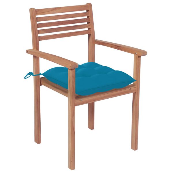 vidaXL Garden Chairs 4 pcs with Light Blue Cushions Solid Teak Wood