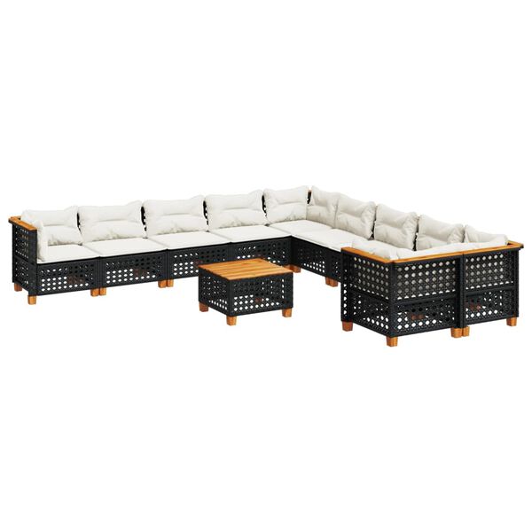 vidaXL 11 Piece Garden Sofa Set with Cushions Black Poly Rattan