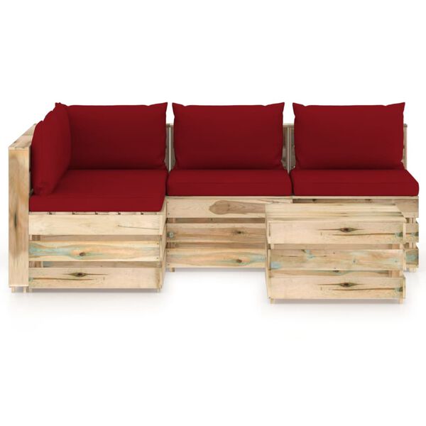 vidaXL 5 Piece Garden Lounge Set with Cushions Green Impregnated Wood