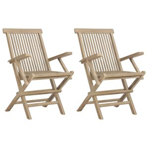 vidaXL Folding Chairs 2 pcs Grey 56x61x89 cm Solid Wood Teak