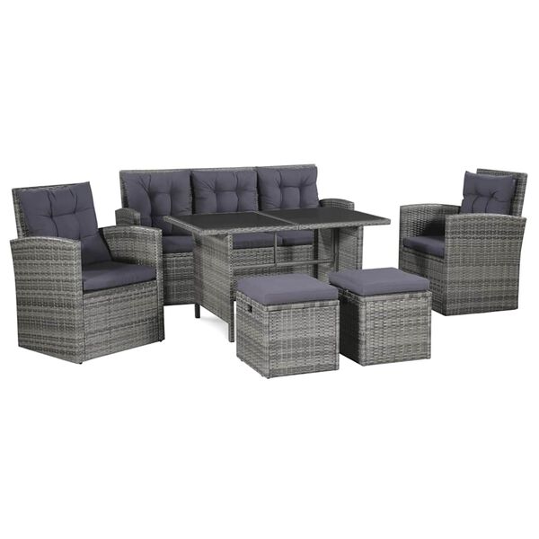 vidaXL 6 Piece Garden Lounge Set with Cushions Poly Rattan Grey