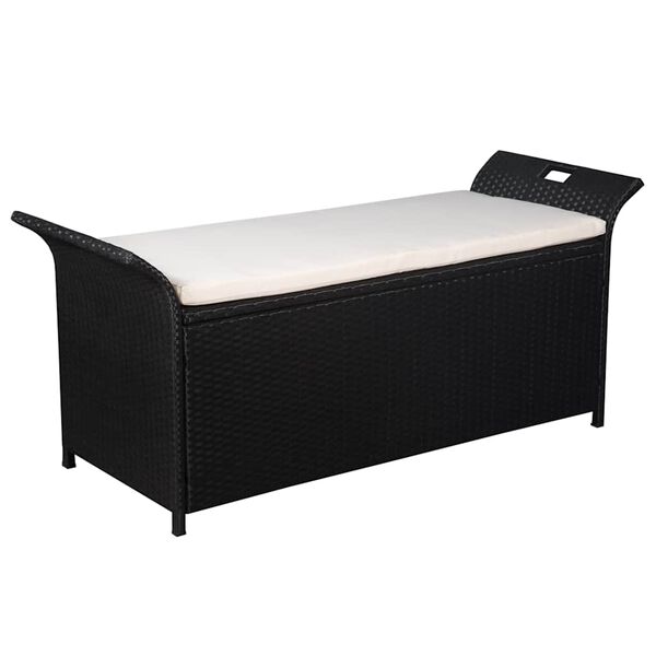 vidaXL Storage Bench with Cushion 138 cm Poly Rattan Black