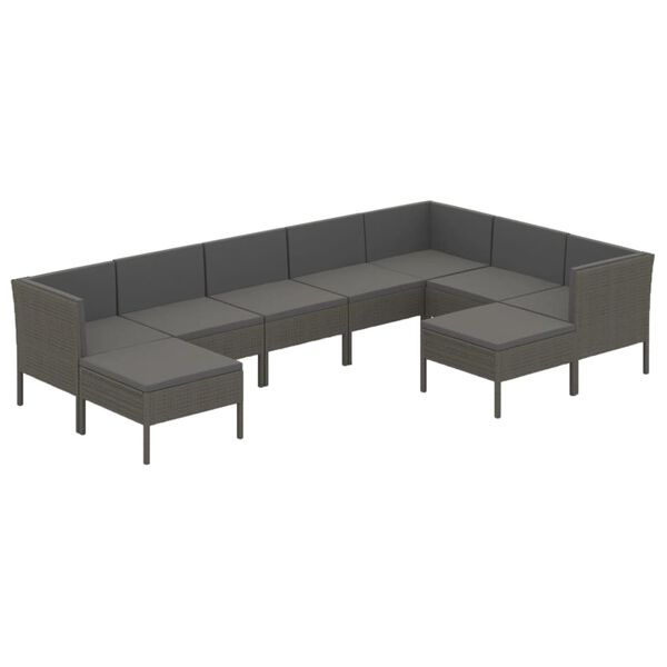 vidaXL 9 Piece Garden Lounge Set with Cushions Poly Rattan Grey