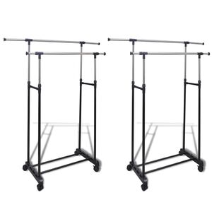 vidaXL Clothes Rack | Set of 2 | Black, Silver | Stainless Steel, PP Plastic