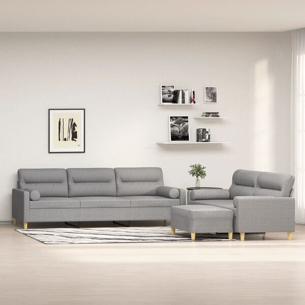 vidaXL 3 Piece Sofa Set with Throw Pillows&Cushions Light Grey Fabric