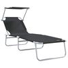 vidaXL Folding Sun Lounger with Canopy Steel and Fabric Black