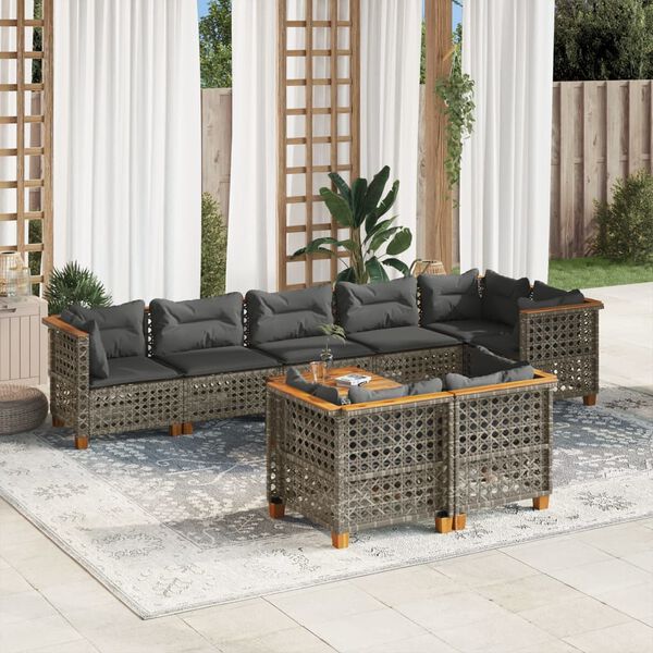 vidaXL 9 Piece Garden Sofa Set with Cushions Grey Poly Rattan