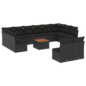 vidaXL 13 Piece Garden Sofa Set with Cushions Black Poly Rattan