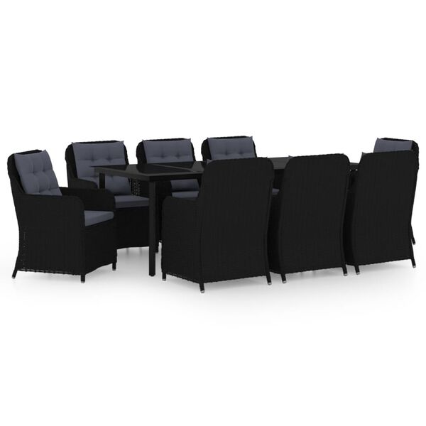 vidaXL 9 Piece Garden Dining Set Black