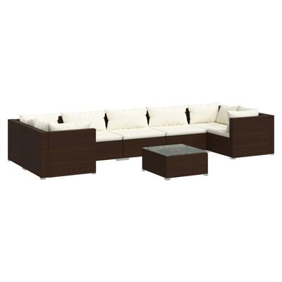 vidaXL 8 Piece Garden Lounge Set with Cushions Poly Rattan Brown