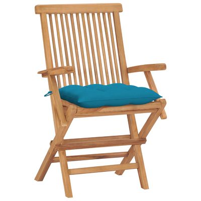 vidaXL Garden Chairs with Light Blue Cushions 4 pcs Solid Teak Wood